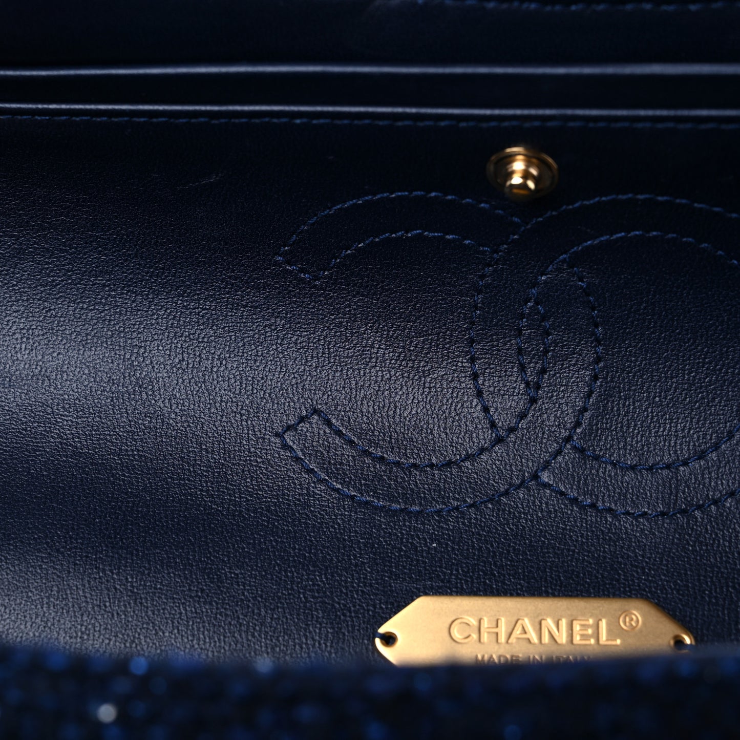 Tweed Sequin Timeless Classic Chained Double Flap Navy Blue