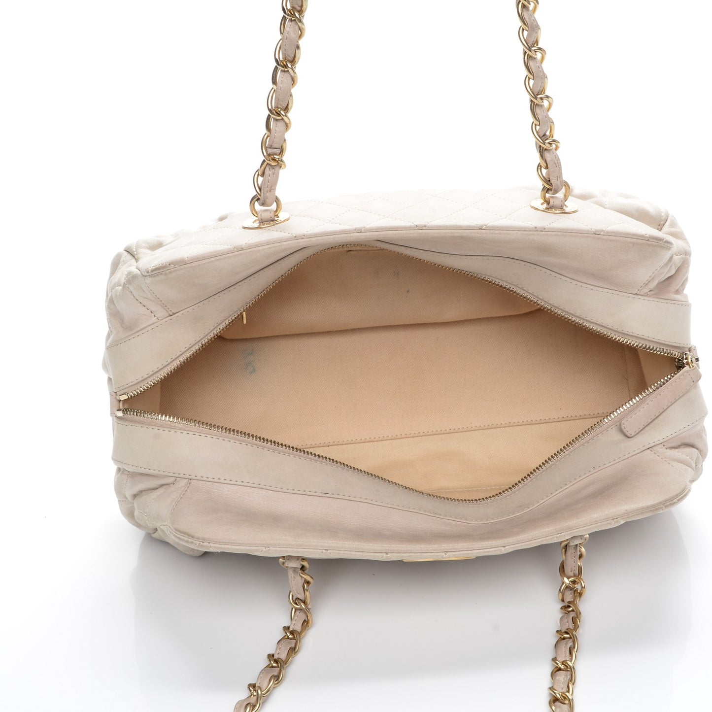 Iridescent Calfskin Chic Quilt Bowling Bag White
