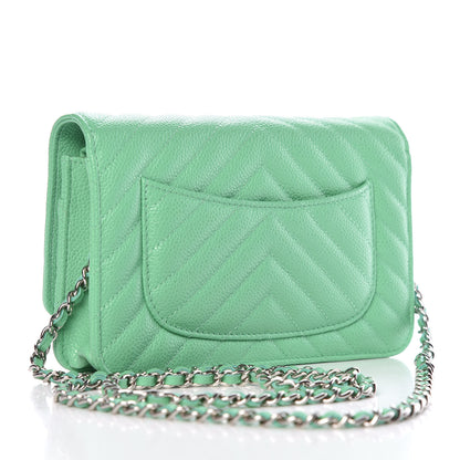 Chanel Caviar Chevron Quilted Wallet On Chain WOC Green 3 of 11