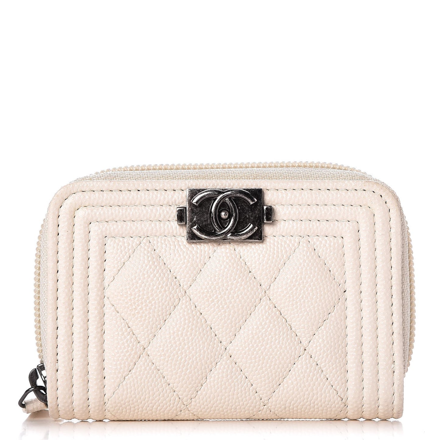 Caviar Quilted Boy Zip Around Coin Purse Wallet Ivory
