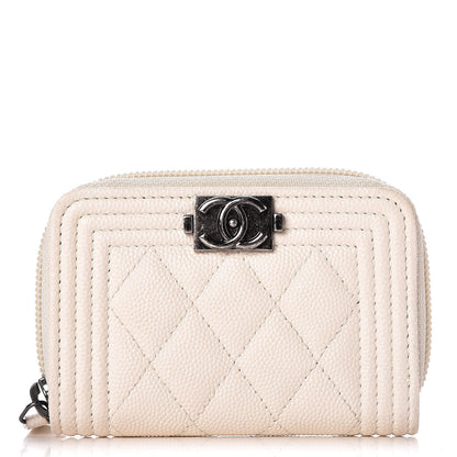 Chanel Caviar Quilted Boy Zip Around Coin Purse Wallet Ivory 1 of 8
