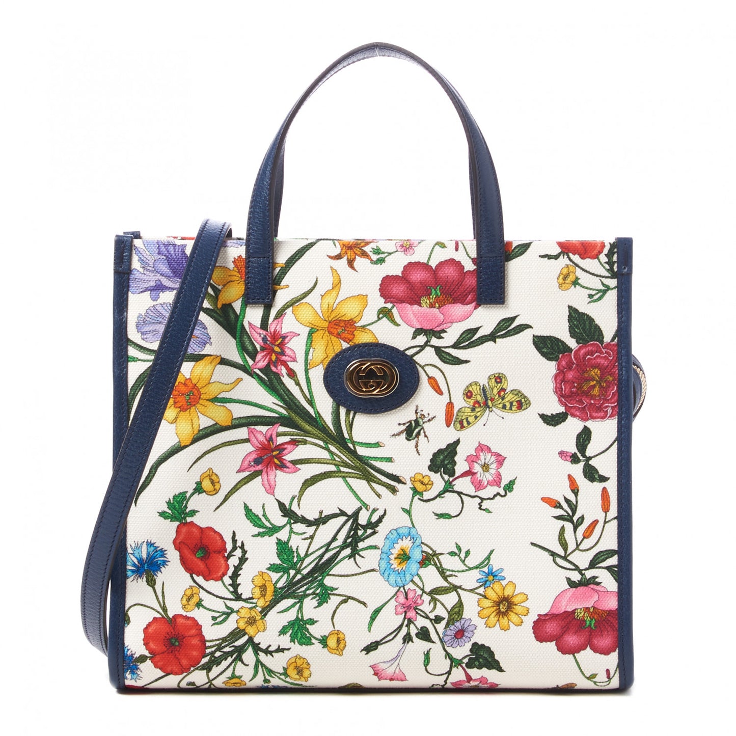 Canvas Medium Flora Tote White Multicolor Blue Agata