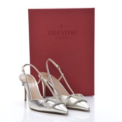 Valentino Garavani Metallic Nappa Crystal Vlogo Glow Slingback 80mm Pumps 38.5 Platino 8 of 8