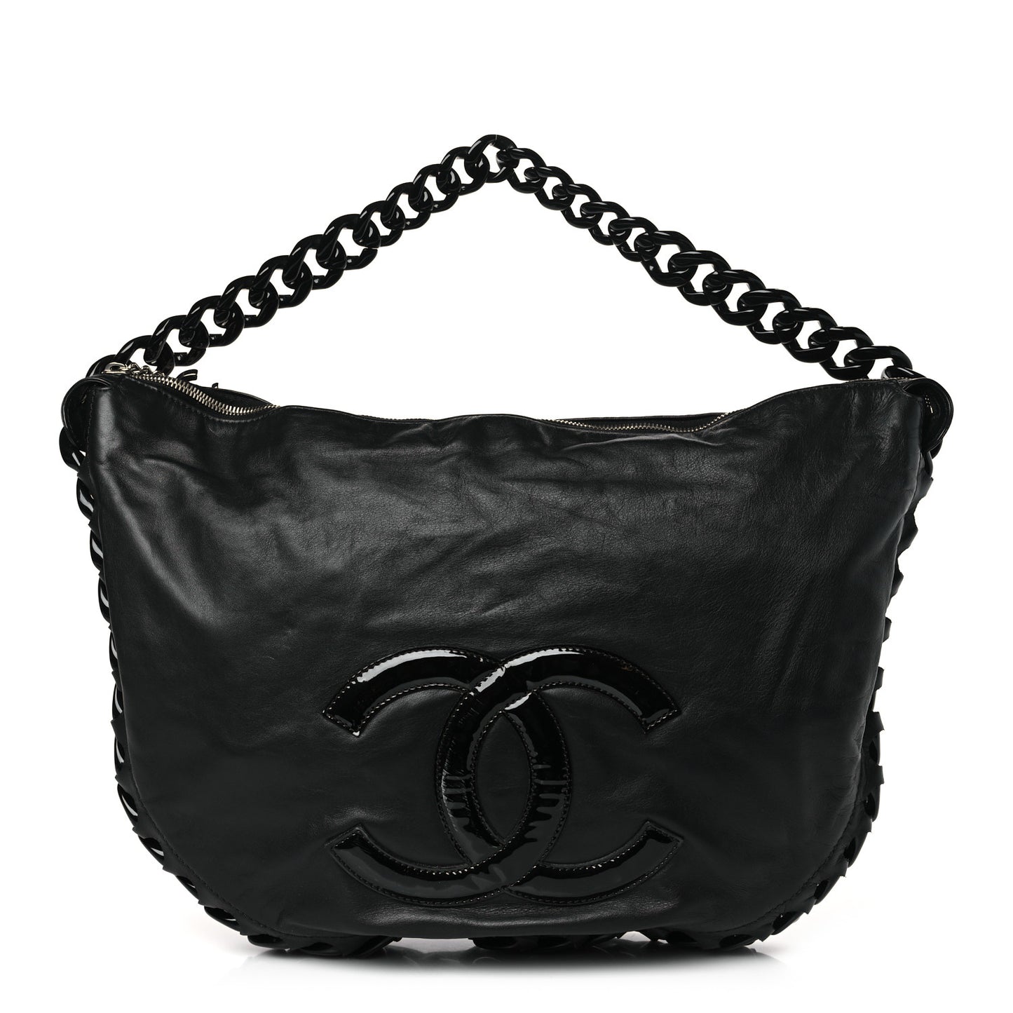 Calfskin Modern Chain Rhodoid Hobo Black