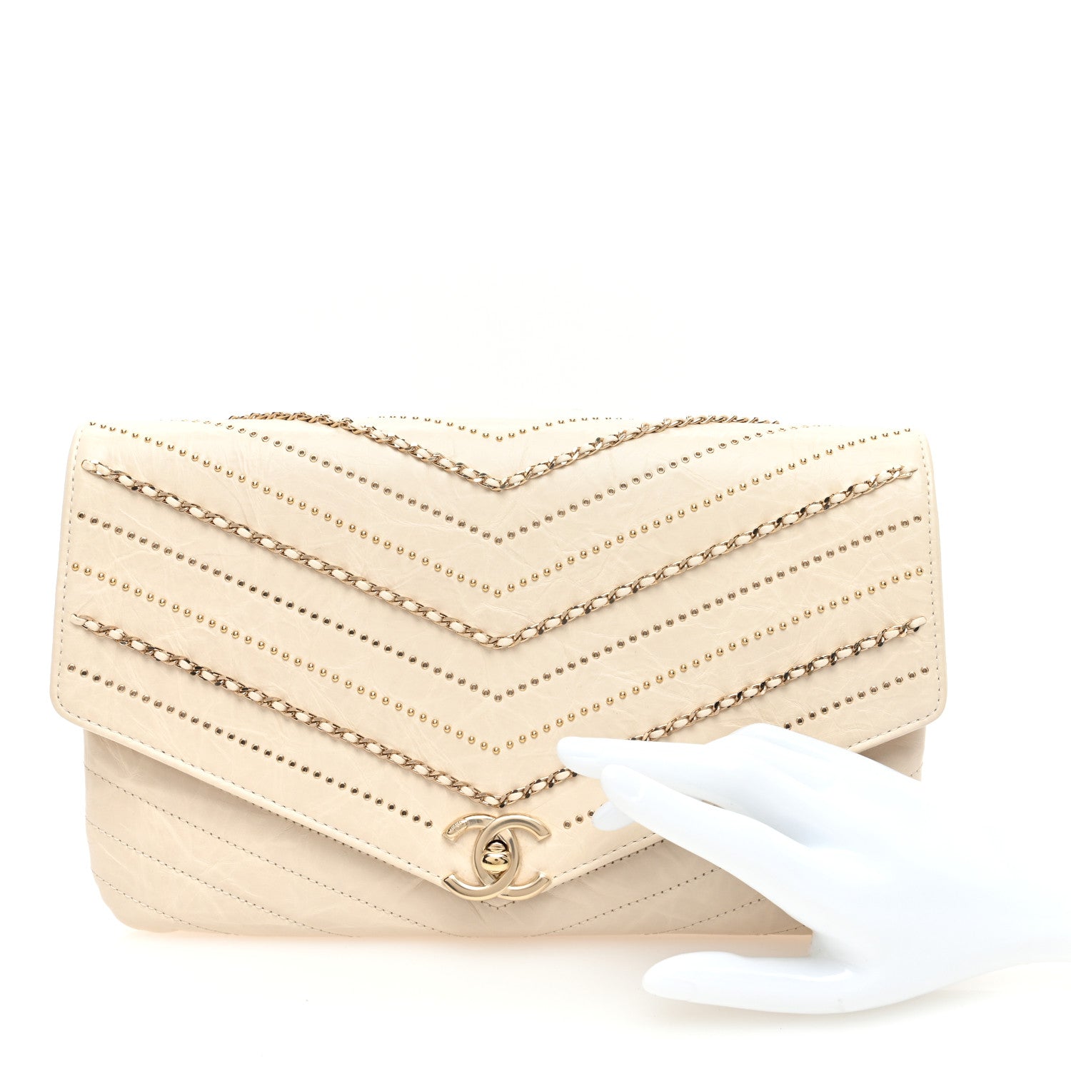 Chanel Crumpled Calfskin Chevron Envelope Clutch Ivory 2 of 11