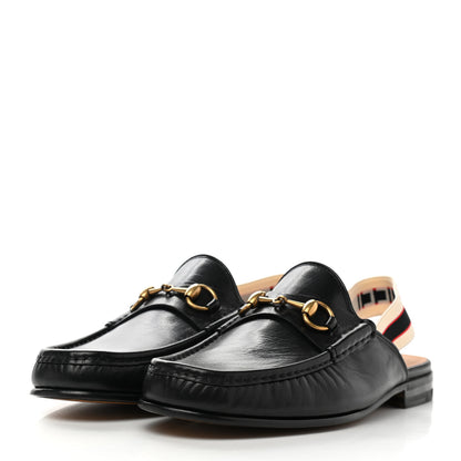 Gucci Goatskin Stripe Mens Horsebit Slingback Slippers 9 Black 3 of 9