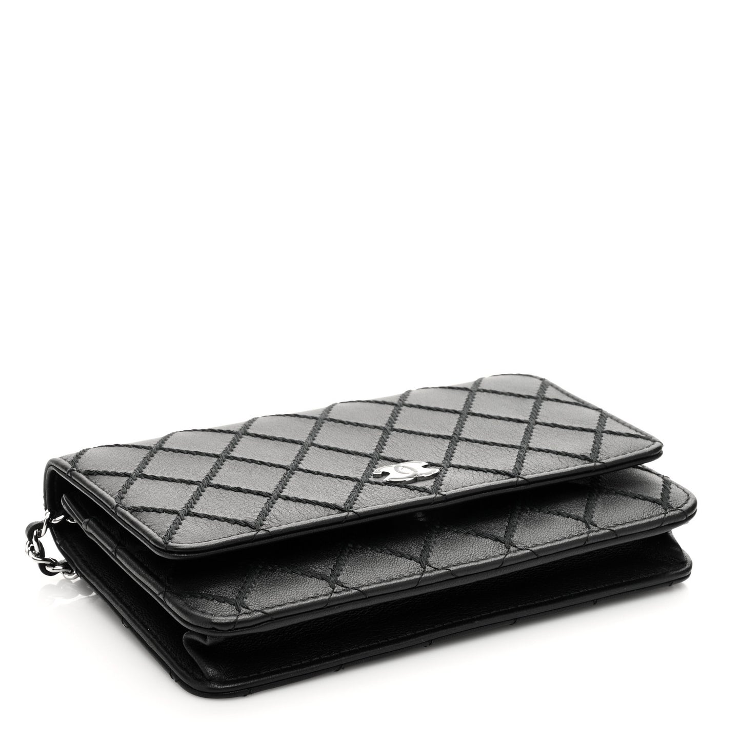 Calfskin Whipstitch Wallet On Chain WOC Black