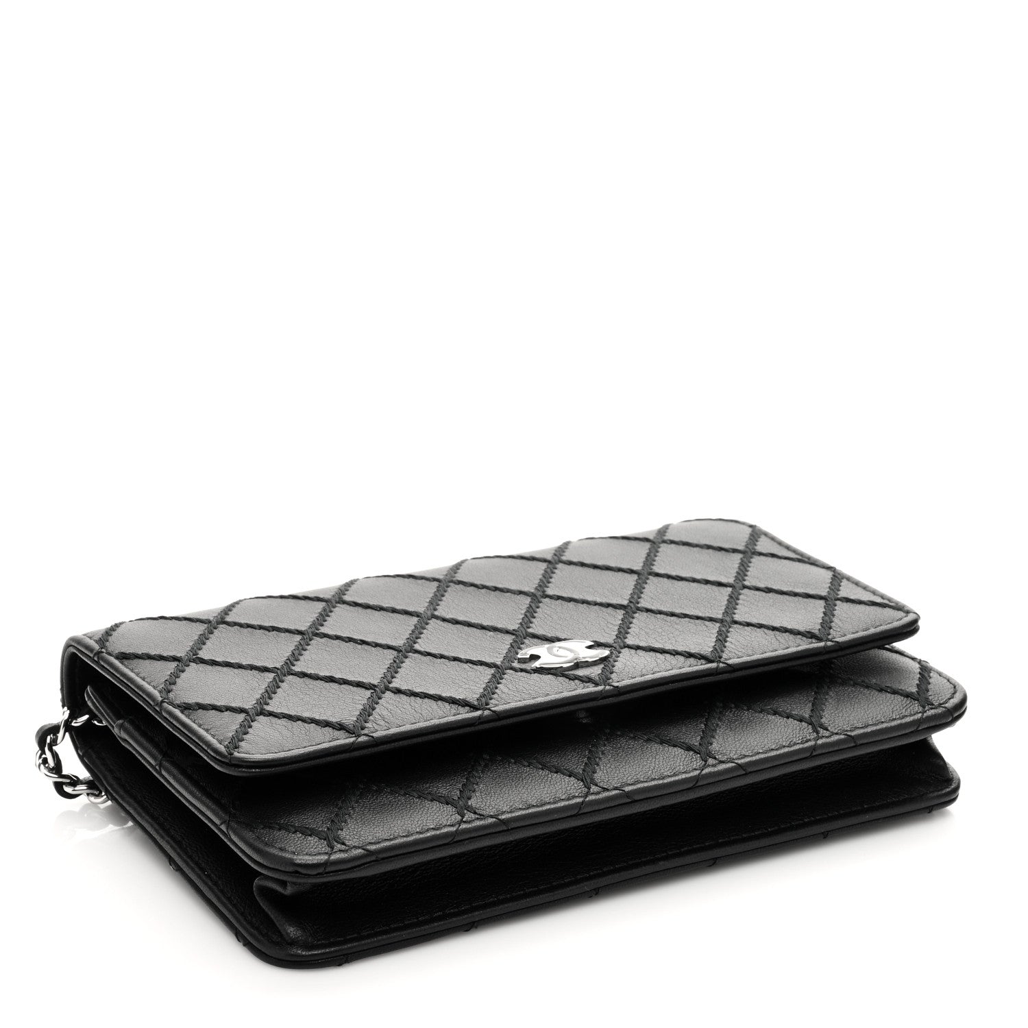 Chanel Calfskin Whipstitch Wallet On Chain WOC Black 3 of 7