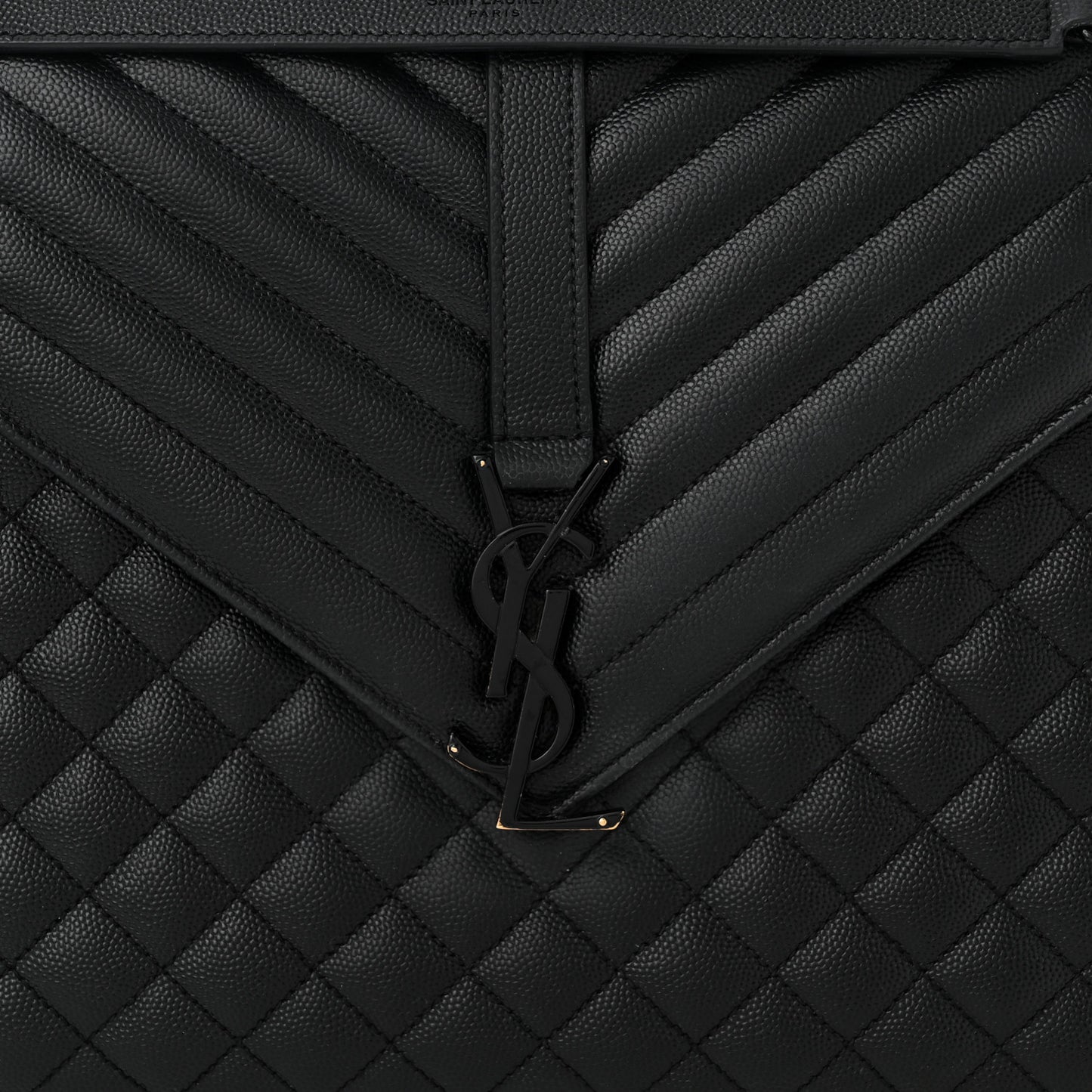 Grain De Poudre Textured Mixed Matelasse Large Triquilt Monogram Monochrome Satchel Black