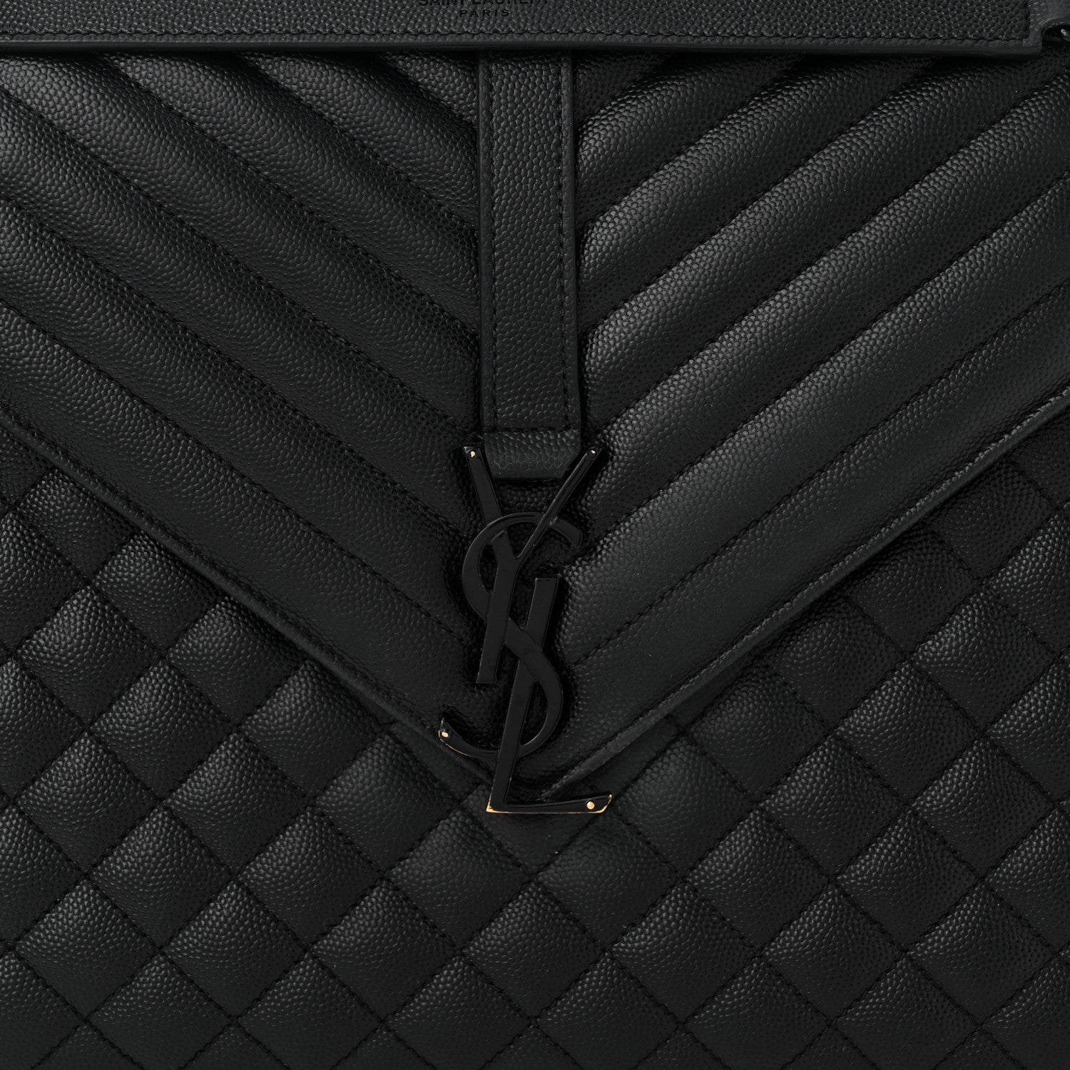 Saint Laurent Grain De Poudre Textured Mixed Matelasse Large Triquilt Monogram Monochrome Satchel Black 8 of 12