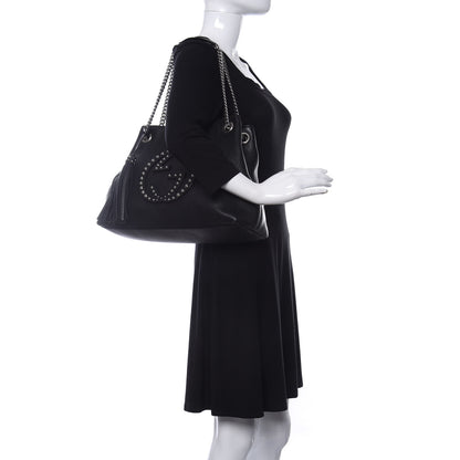 Gucci Pebbled Calfskin Studded Medium Soho Chain Shoulder Bag Black 2 of 10