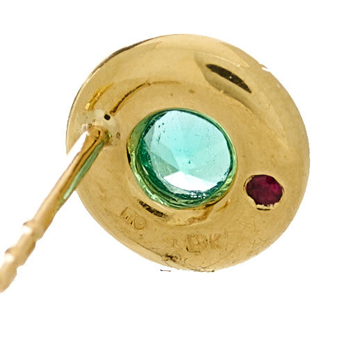 18K Yellow Gold Diamond Emerald Halo Stud Earrings