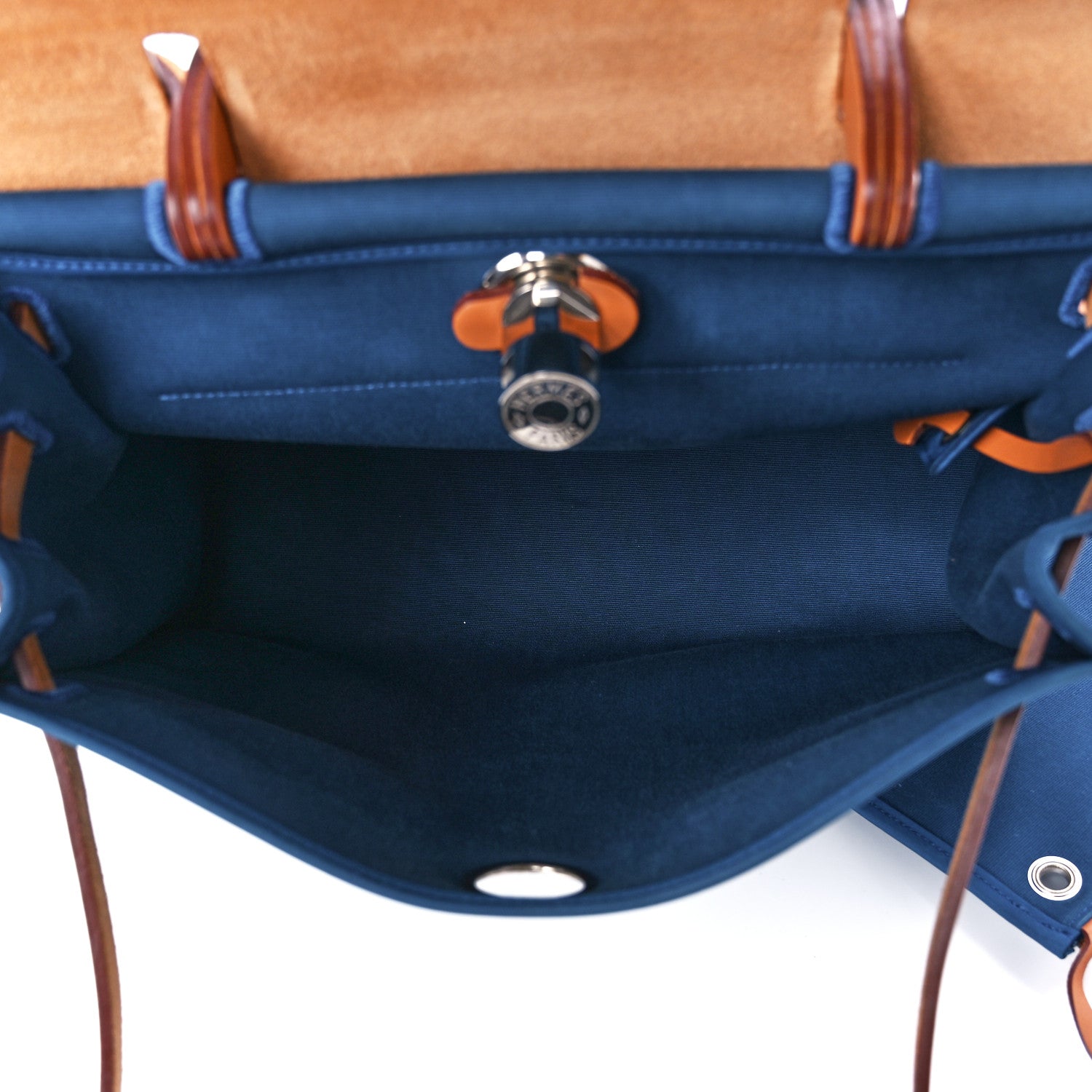 Hermes Military Toile Vache Hunter Herbag Zip 31 PM Bleu France Fauve 6 of 17
