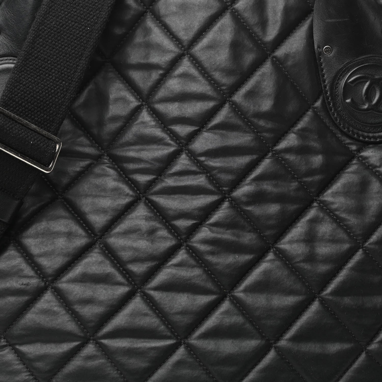 Chanel Coated Canvas Quilted Medium Garment Travel Bag Black 7 of 10