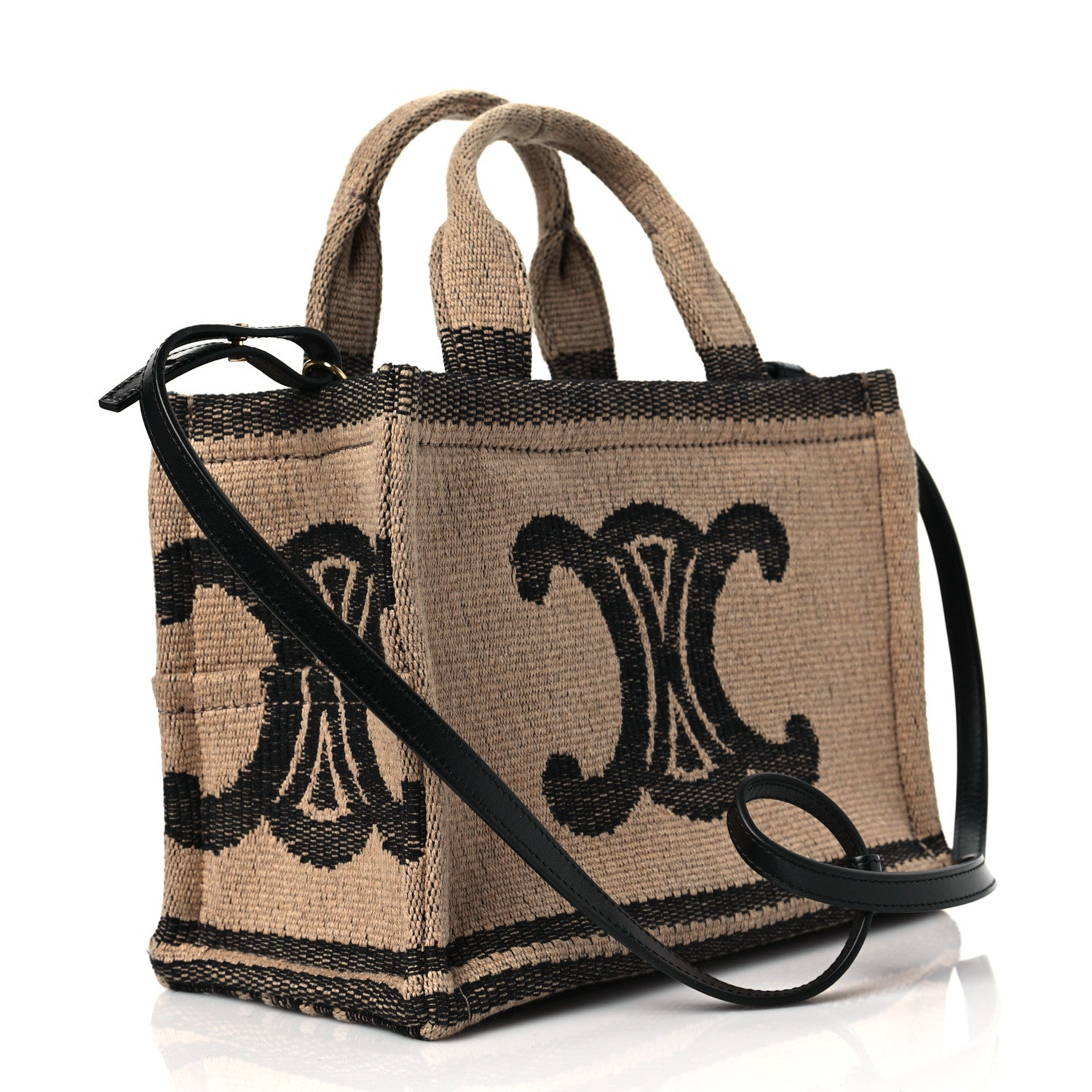 Celine Canvas Calfskin Small Cabas Thais Natural Black 3 of 7