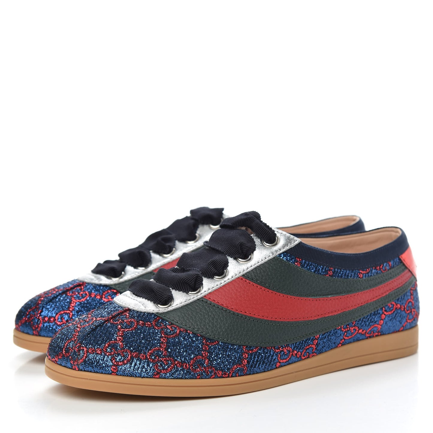 Lurex Calfskin Web GG Monogram Womens Falacer Sneakers 35.5 Iridescent Blue Iridescent Red Silver