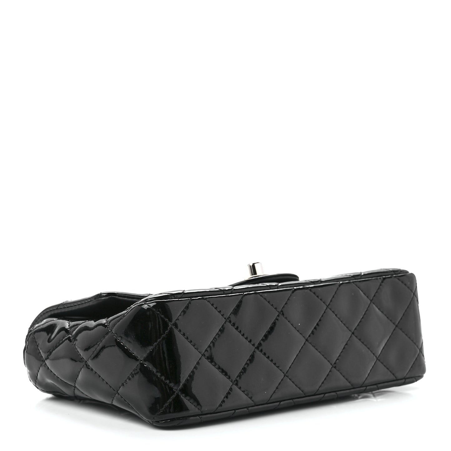 Patent Calfskin Quilted Mini Rectangular Flap Black