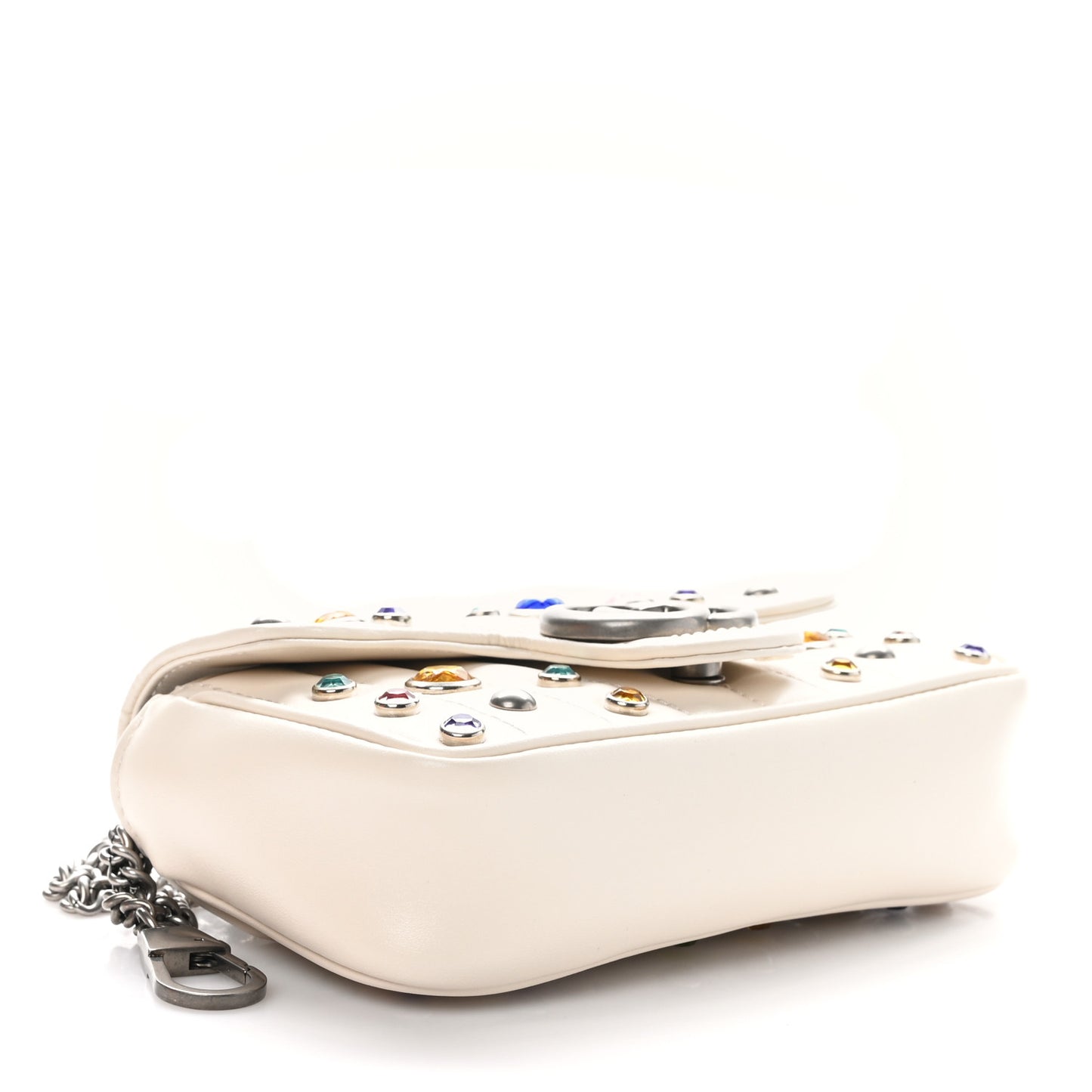 Calfskin Crystal Matelasse Aria Super Mini GG Marmont Shoulder Bag Mystic White Multicolor