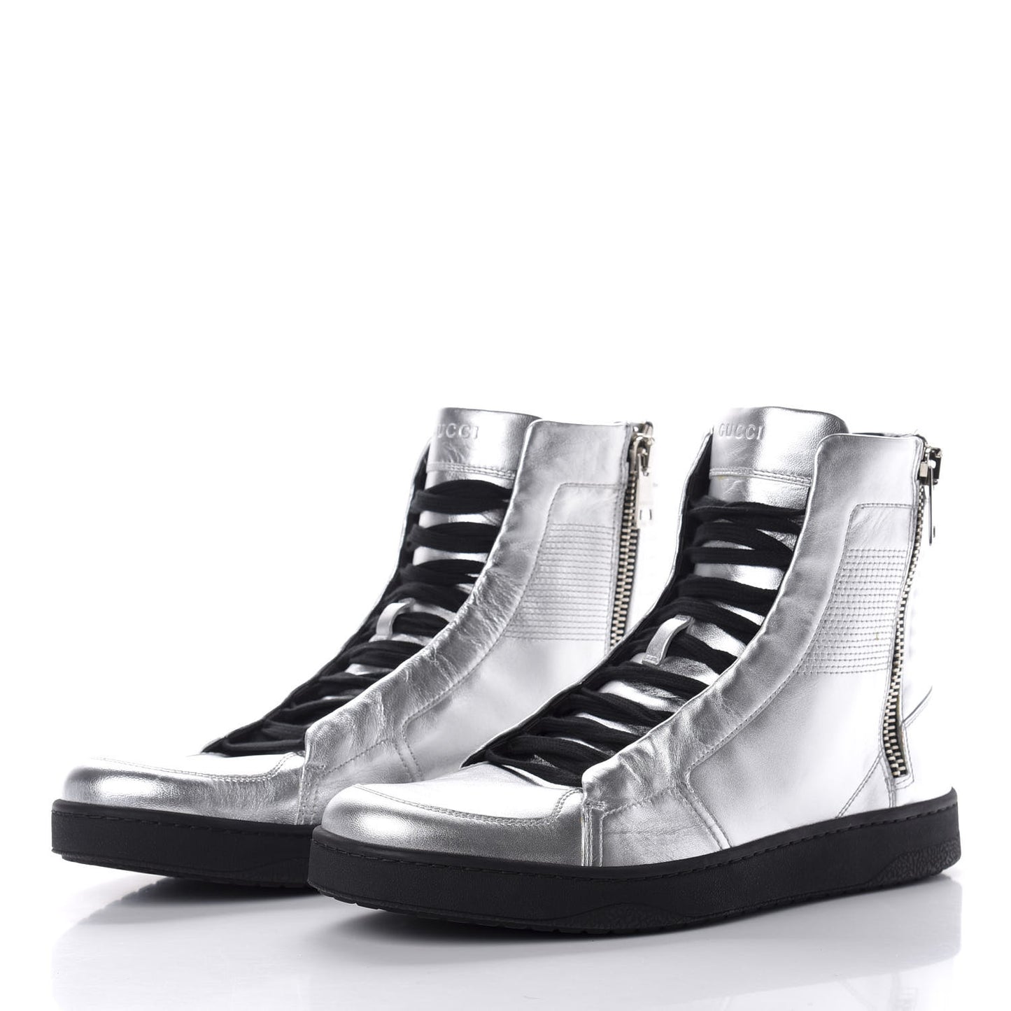 Metallic Nappa Silk Grosgrain Mens High Top Sneakers 9 Silver
