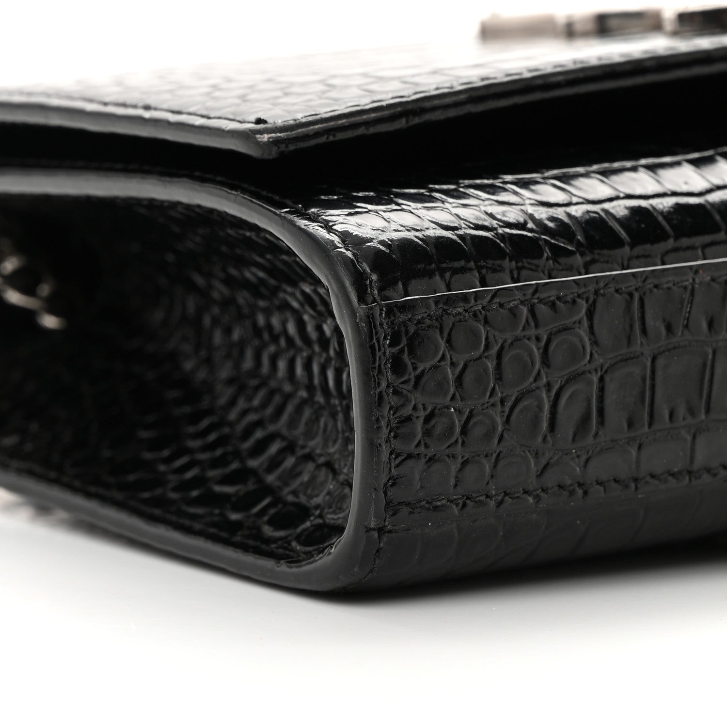 Saint Laurent Calfskin Crocodile Embossed Small Classic Monogram Kate Tassel Satchel Black 8 of 16