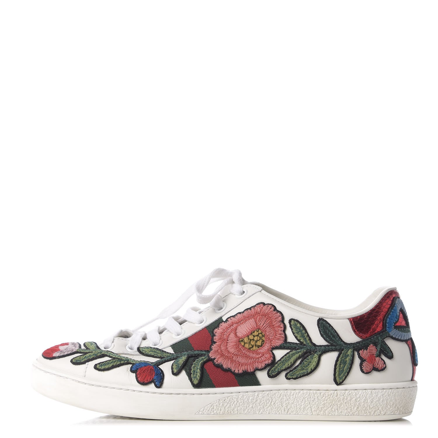 Gucci Calfskin Web Floral Embroidered Ace Sneakers 38 White 1 of 9