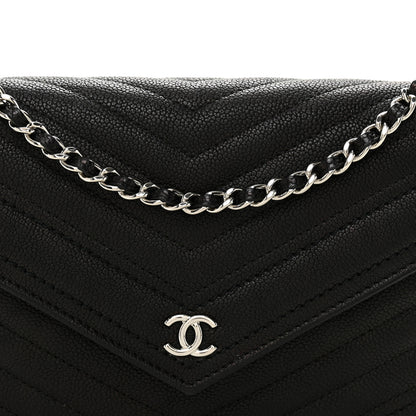Chanel Goatskin Chevron Quilted Statement Wallet On Chain WOC Black 9 of 11