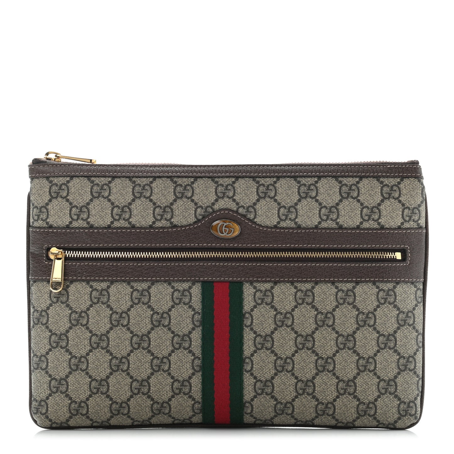 GG Supreme Monogram Large Ophidia Pouch Clutch Brown