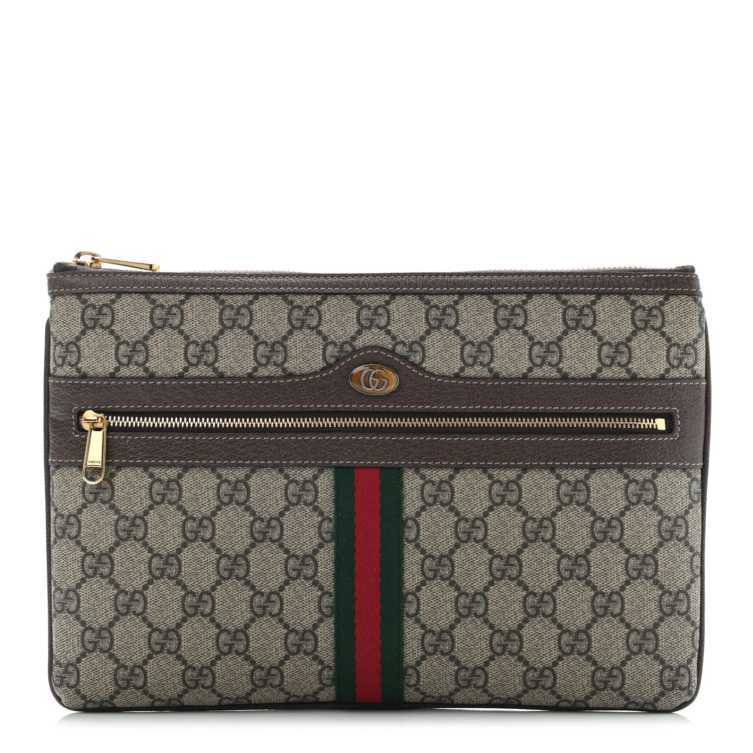 Gucci GG Supreme Monogram Large Ophidia Pouch Clutch Brown 1 of 11