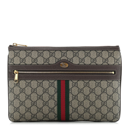 Gucci GG Supreme Monogram Large Ophidia Pouch Clutch Brown 1 of 11