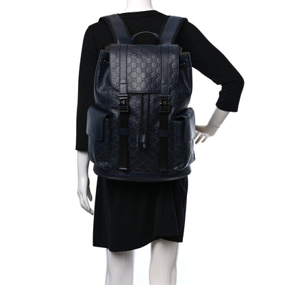 Gucci Guccissima Signature Double Buckle Backpack Navy 2 of 9