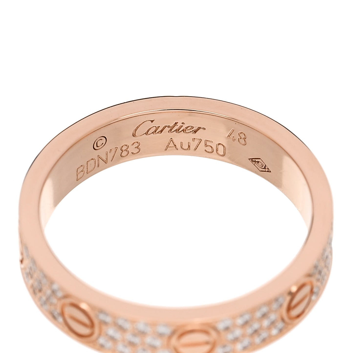 18K Pink Gold Diamond 4mm LOVE Wedding Paved Band Ring 48 4.5