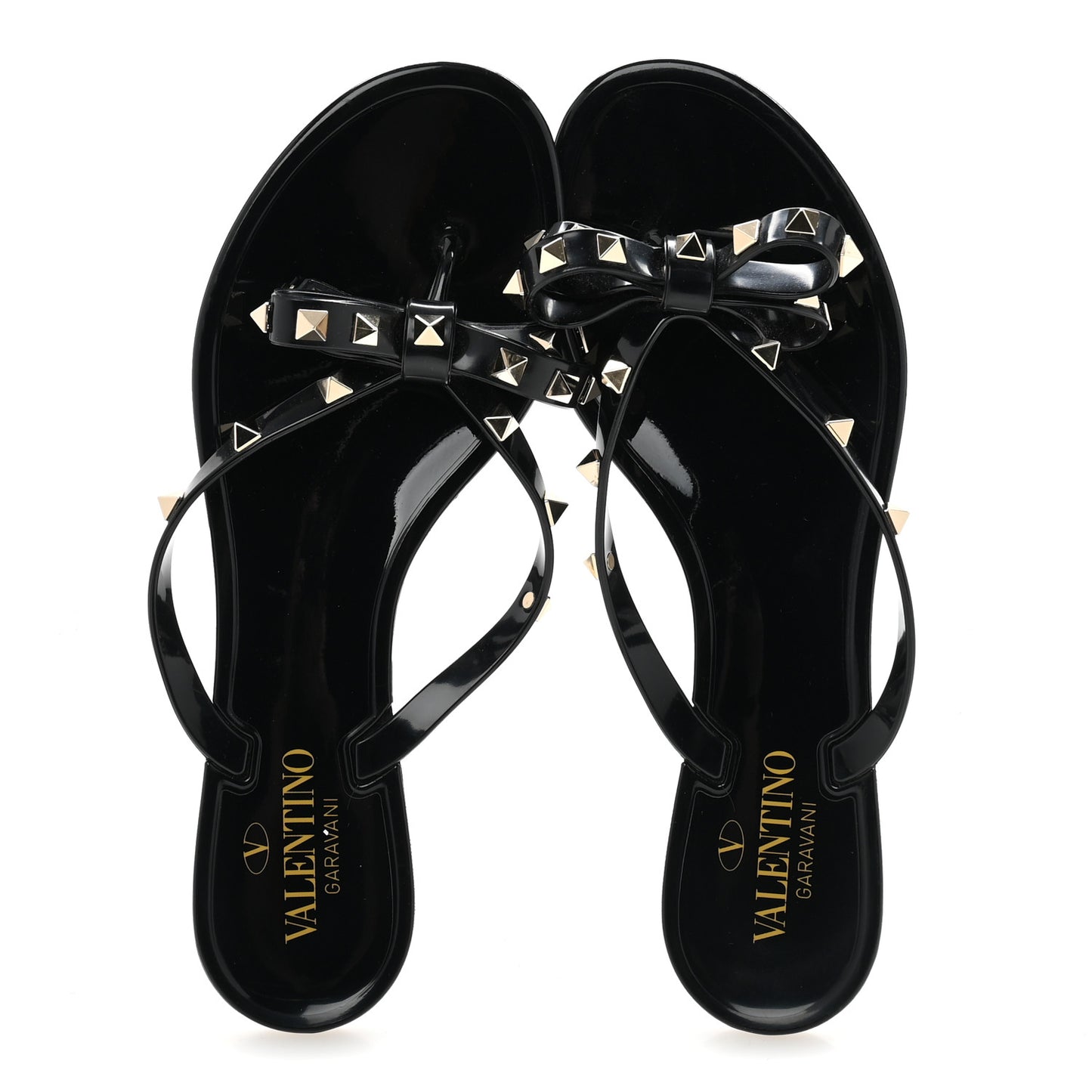 PVC Jelly Rockstud Bow Thong Sandals 39 Black
