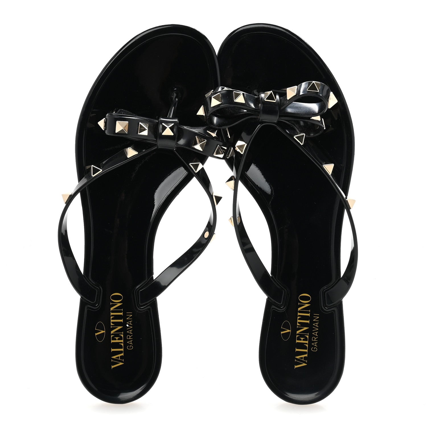 Valentino Garavani PVC Jelly Rockstud Bow Thong Sandals 39 Black 2 of 9