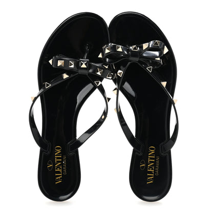 Valentino Garavani PVC Jelly Rockstud Bow Thong Sandals 39 Black 2 of 9