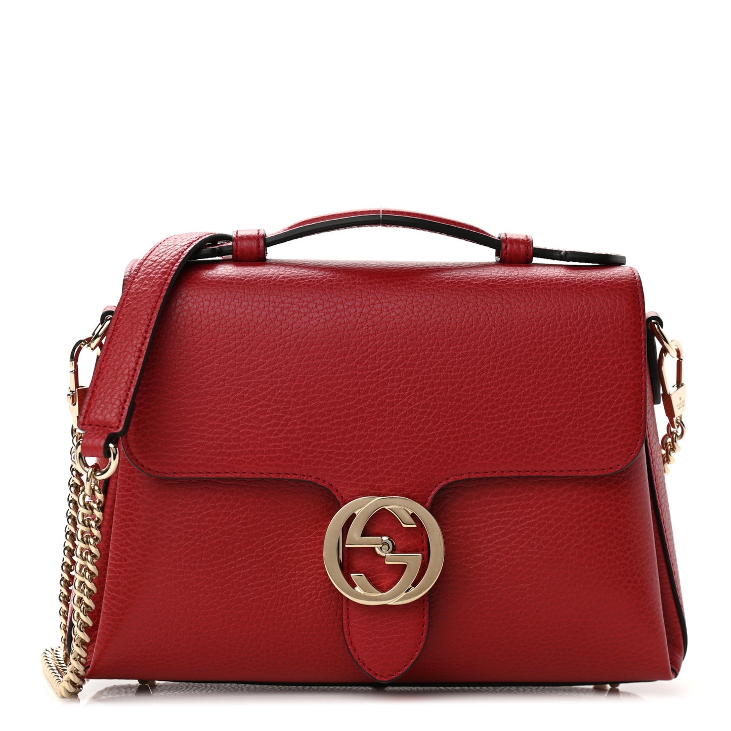 Dollar Calfskin Interlocking G Top Handle Shoulder Bag Red