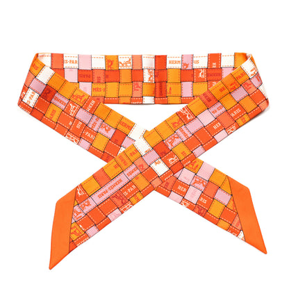 Hermes Silk Bolduc Au Carre Twilly Orange Blanc Vieux 2 of 4