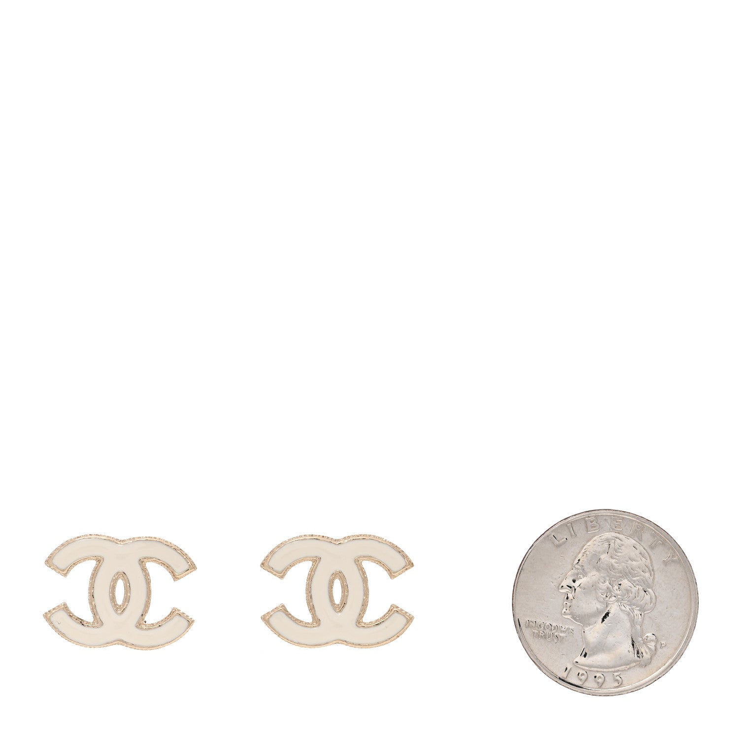 Chanel Enamel CC Earrings Gold White 2 of 5