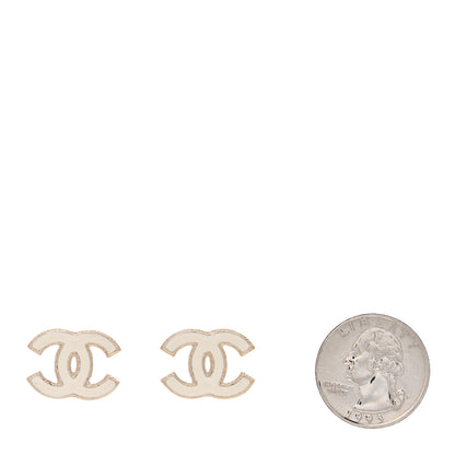 Chanel Enamel CC Earrings Gold White 2 of 5