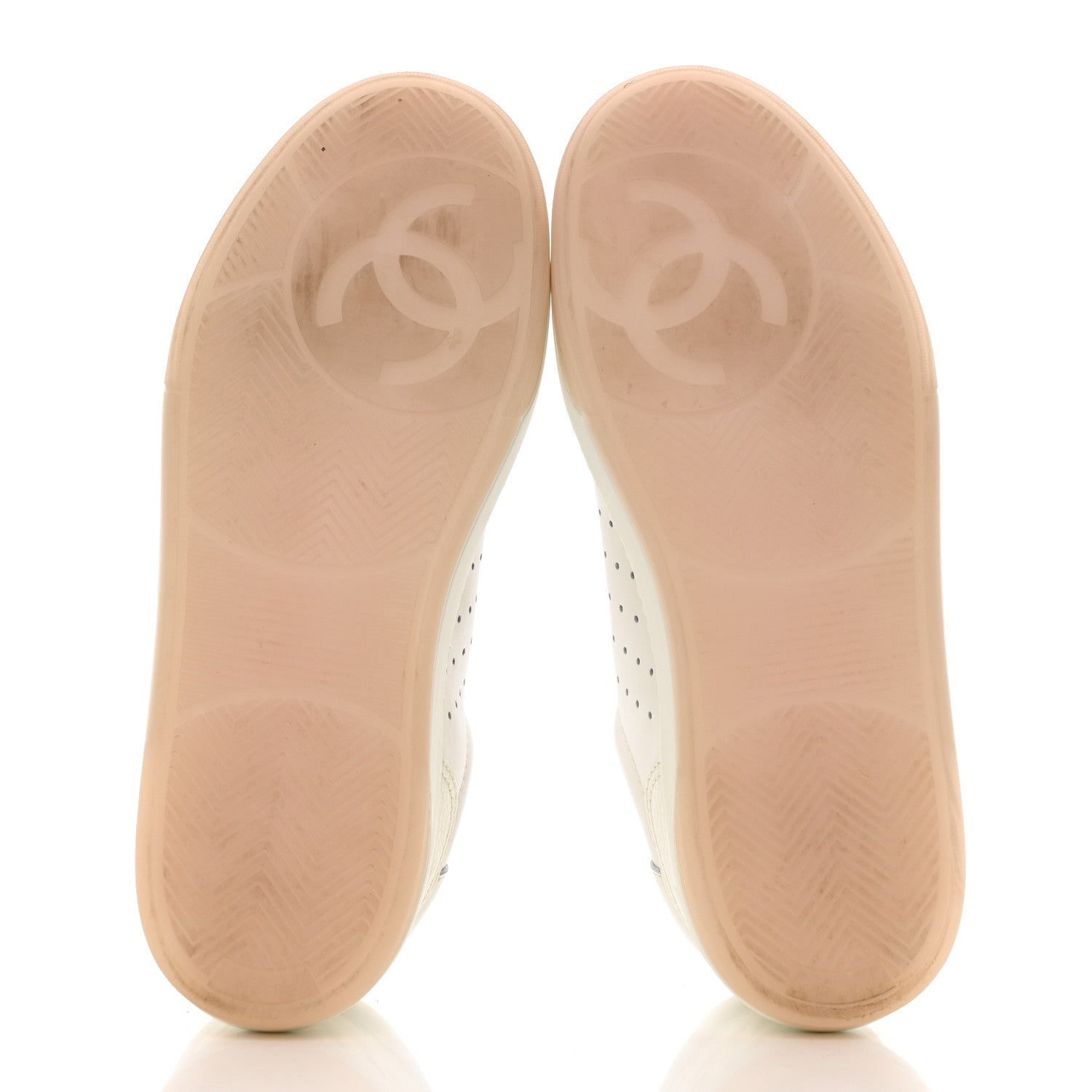 Chanel Grained Calfskin Fabric Womens Logo Sneakers 40 White Light Pink 5 of 10
