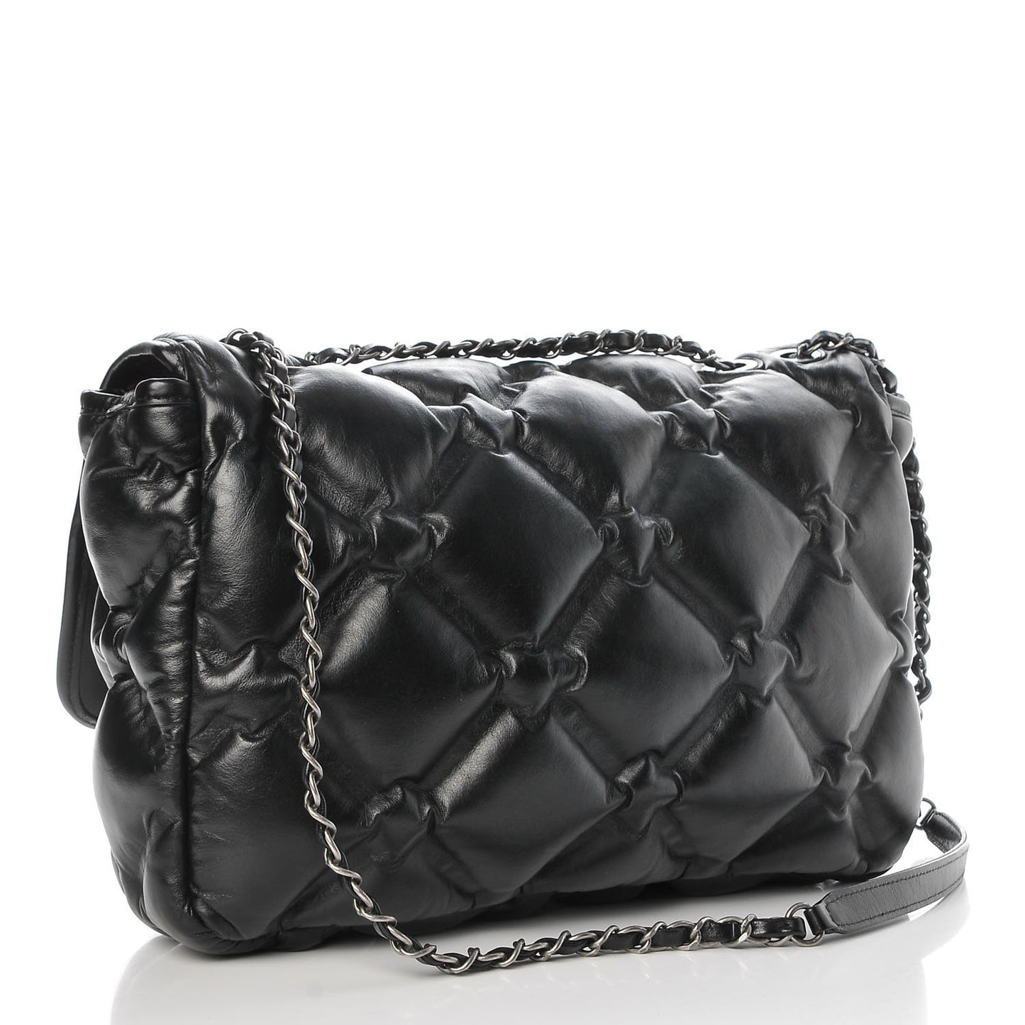 Calfskin Quilted Large Chesterfield Flap Black