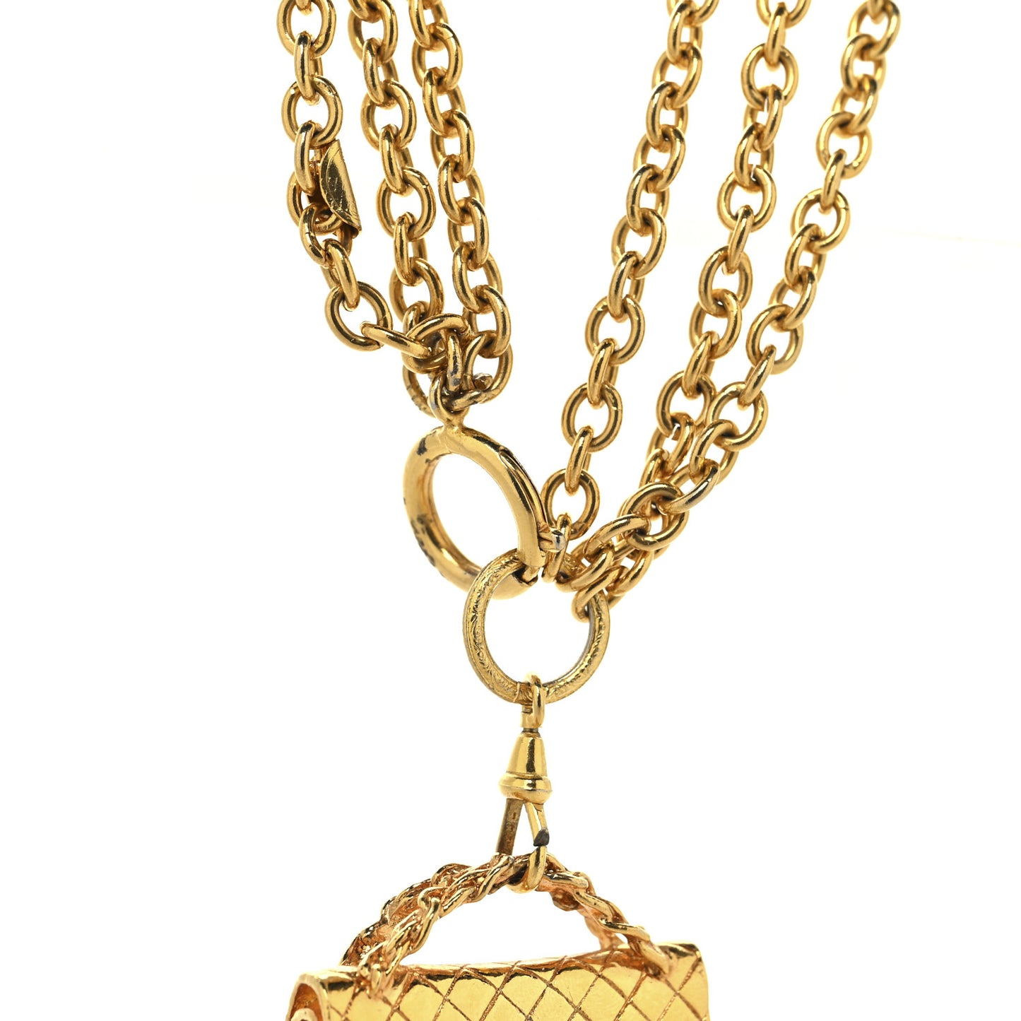 Metal Multi Chain Flap Bag Pendant Necklace Gold