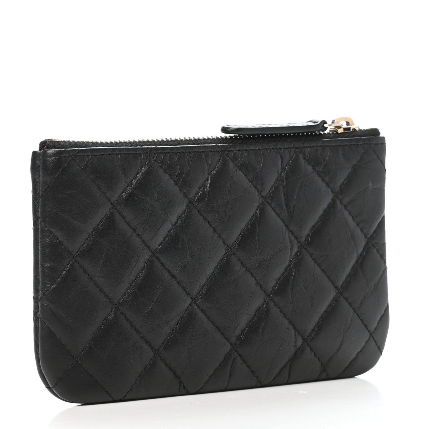Aged Calfskin Charm Quilted Small Reissue Cosmetic Case Black