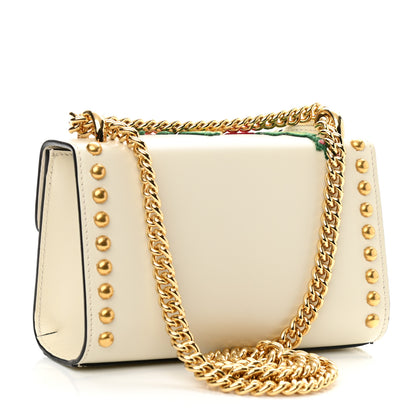 Gucci Calfskin Floral Embroidered Small Padlock Shoulder Bag White 3 of 12