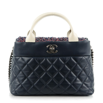 Chanel Calfskin Tweed Quilted Small Tote Navy Multicolor 1 of 8