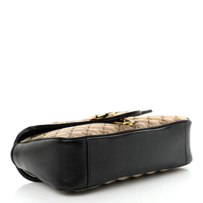Gucci Monogram Matelasse Diagonal Small GG Marmont Shoulder Bag Beige Black 4 of 10