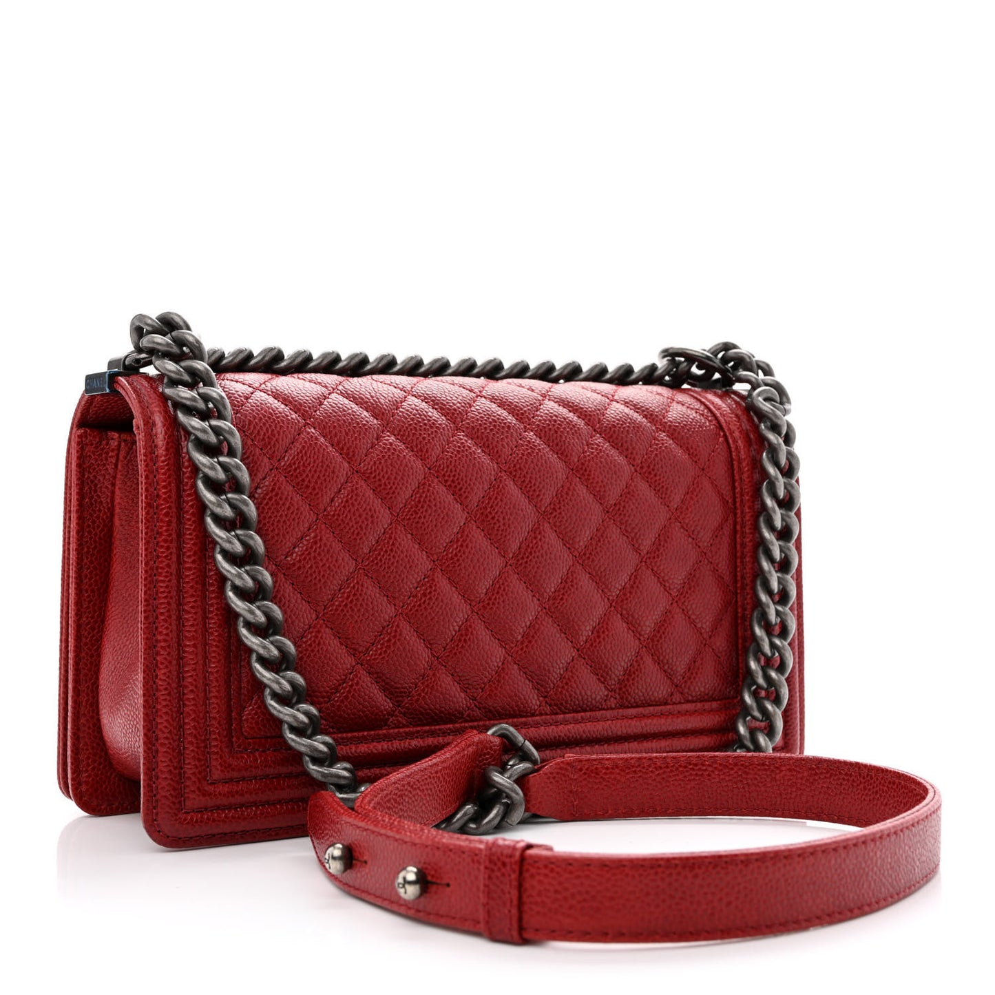 Caviar Quilted Medium Boy Flap Dark Red