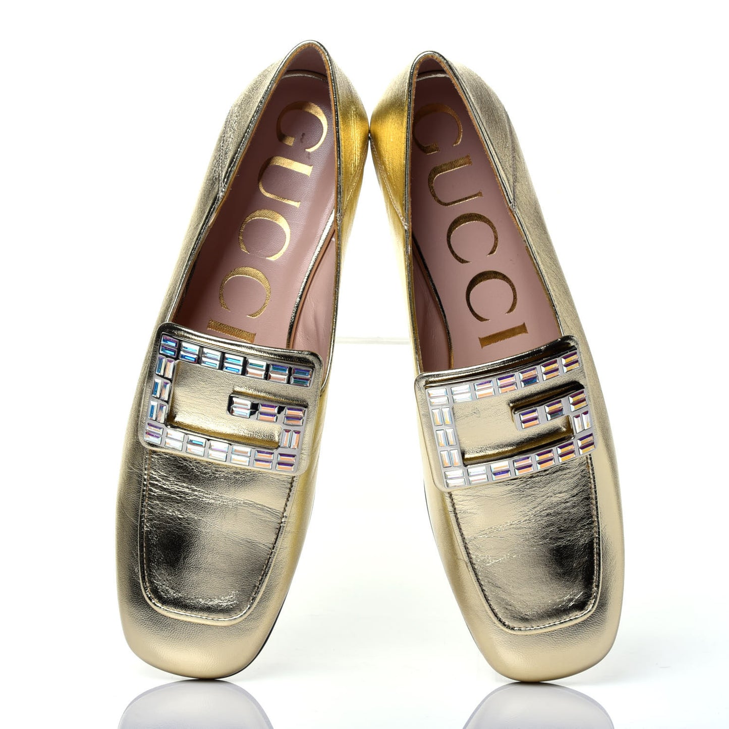 Metallic Nappa Crystal Square G Madelyn Loafers 36.5 Gold