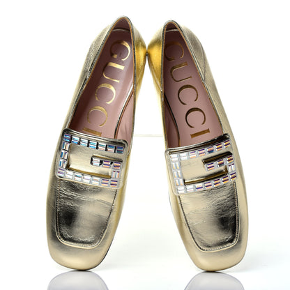 Gucci Metallic Nappa Crystal Square G Madelyn Loafers 36.5 Gold 5 of 8