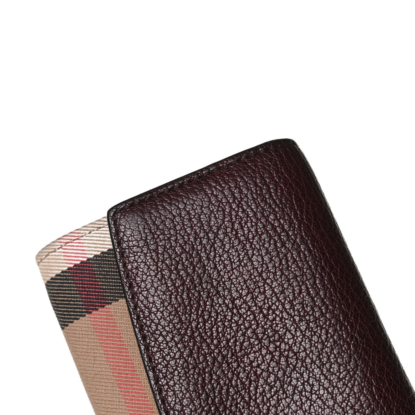 Grainy Calfskin House Check Continental Wallet Mahogany Red