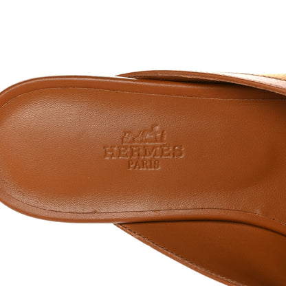 Hermes Cotton Canvas Calfskin Oz Mules 38 Naturel Beige Dore 7 of 9